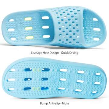 Xomiboe Shower Shoes Women Non Slip Bathroom Slippers College Dorm Room Essentials for Girls Kids Stuff Men Shower Sandals Slides Gym Spa Flip Flops(Light Blue,EU40-41)