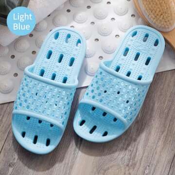 Xomiboe Shower Shoes Women Non Slip Bathroom Slippers College Dorm Room Essentials for Girls Kids Stuff Men Shower Sandals Slides Gym Spa Flip Flops(Light Blue,EU40-41)