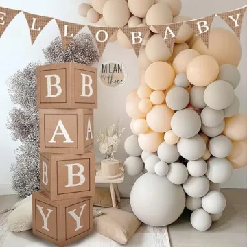 Keencopper Burlap Print Baby Boxes - 4pcs Gender Neutral Baby Shower Decorations