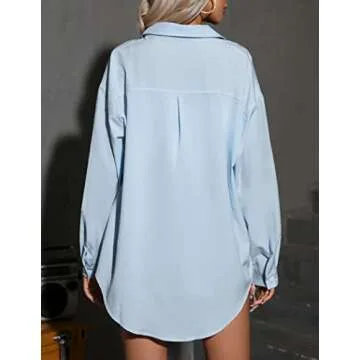 HOTOUCH Women's Snorkel Blue Oversized Button Down Shirt