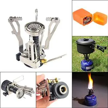Backpacking & Camping Stoves, Petforu Ignition Canister Stove + Campfire Cookware Pots & Pans Camp Kitchen Cooking Tool Set
