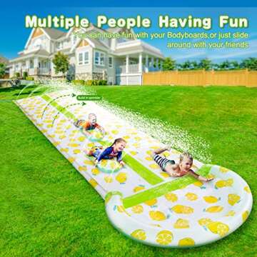 PANADAJOY Inflatable Lawn Water Slide with Sprinkler, Lawn Water Slide Summer Slip Toy with 2 Bodybo...