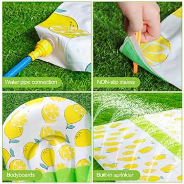 PANADAJOY Inflatable Lawn Water Slide with Sprinkler, Lawn Water Slide Summer Slip Toy with 2 Bodyboards, Sports Outdoor Garden Backyard Water Play Toys for Adults Kids Family Games