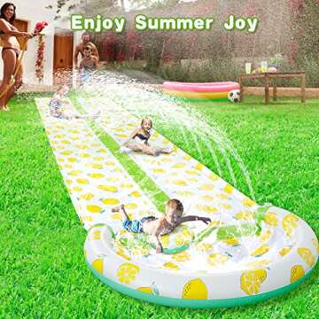 PANADAJOY Inflatable Lawn Water Slide with Sprinkler, Lawn Water Slide Summer Slip Toy with 2 Bodyboards, Sports Outdoor Garden Backyard Water Play Toys for Adults Kids Family Games