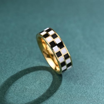 14k Gold Plated Checkerboard Rings Elegant Stackable Jewelry