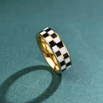 14k Gold Plated Checkerboard Rings Elegant Stackable Jewelry