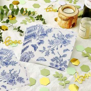 60Pcs Blue White Floral Party Supplies Flower Tableware Set 7"Blue and White Paper Plates and Blue White Floral Napkin Fork for Bridal Shower Wedding Tea Party Floral Birthday Party Decoration Serve20