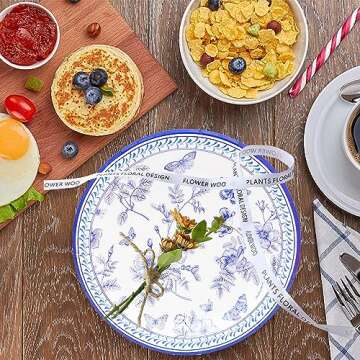 60Pcs Blue White Floral Party Supplies Flower Tableware Set 7"Blue and White Paper Plates and Blue White Floral Napkin Fork for Bridal Shower Wedding Tea Party Floral Birthday Party Decoration Serve20