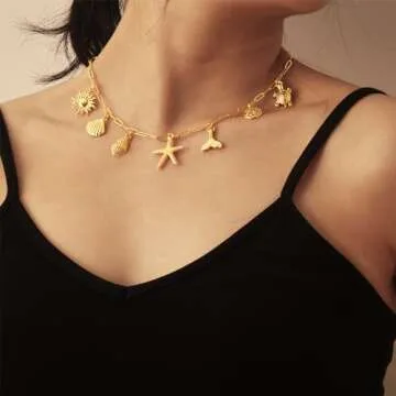 Lydow Gold Charm Summer Necklace - Perfect Beach Jewelry