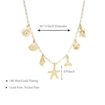 Lydow Gold Charm Summer Necklace - Perfect Beach Jewelry