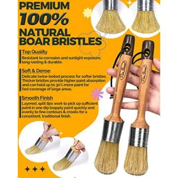 Professional Chalk and Wax Paint Brush Set, 2PC Oval and Round Chalk Paint Wax Brushes for Furniture Painting and Waxing, Home Decor, Cabinets, Stencils, Woods, DIY Art Crafts, 100% Natural Bristles