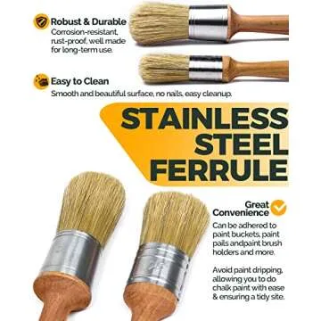 Professional Chalk and Wax Paint Brush Set, 2PC Oval and Round Chalk Paint Wax Brushes for Furniture Painting and Waxing, Home Decor, Cabinets, Stencils, Woods, DIY Art Crafts, 100% Natural Bristles