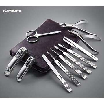FAMILIFE Manicure Set, Nail Clippers Set Professional Manicure Kit 11 in 1 Stainless Steel Pedicure ...