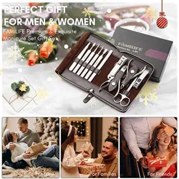 FAMILIFE Manicure Set, Nail Clippers Set Professional Manicure Kit 11 in 1 Stainless Steel Pedicure Tools Nail Kit Mens Grooming Tool with Portable Leather Travel Case Dark Violet Birthday Gifts