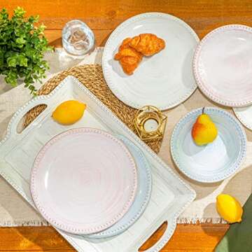 Zak Designs Melamine Serving Tray with Handles, 21 inches, French Country House (Oyster White)