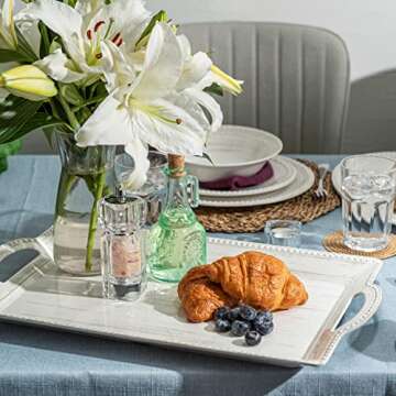 Zak Designs Melamine Serving Tray with Handles, 21 inches, French Country House (Oyster White)