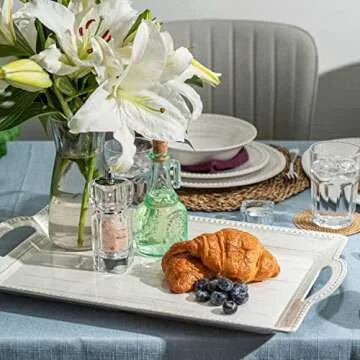 Zak Designs Melamine Serving Tray with Handles, 21 inches, French Country House (Oyster White)