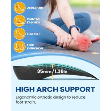 QBK 3/4 Arch Support Insoles for Plantar Fasciitis Relief