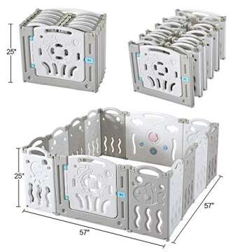 Albott Baby Playpen 14 Panels Foldable Kids Safety Play Yard - Game Panel and Gate with Safety Lock Adjustable Shape for Children Toddlers Indoors or Outdoors(Grey+White, 14 Panel)