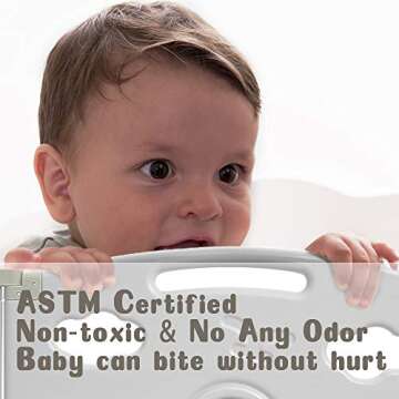 Albott Baby Playpen 14 Panels Foldable Kids Safety Play Yard - Game Panel and Gate with Safety Lock Adjustable Shape for Children Toddlers Indoors or Outdoors(Grey+White, 14 Panel)