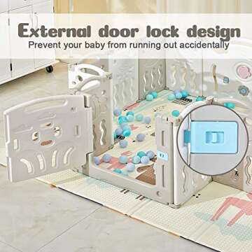 Albott Baby Playpen 14 Panels Foldable Kids Safety Play Yard - Game Panel and Gate with Safety Lock Adjustable Shape for Children Toddlers Indoors or Outdoors(Grey+White, 14 Panel)