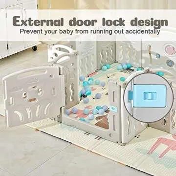 Albott Baby Playpen 14 Panels Foldable Kids Safety Play Yard - Game Panel and Gate with Safety Lock Adjustable Shape for Children Toddlers Indoors or Outdoors(Grey+White, 14 Panel)