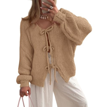 PRETTYGARDEN Women's Chunky Cardigan with Puff Sleeves