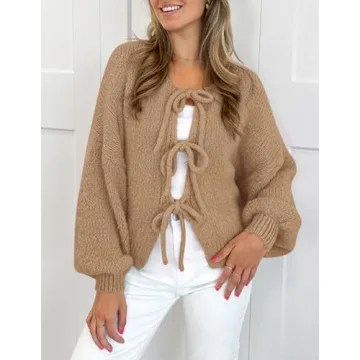 PRETTYGARDEN Women's Chunky Cardigan with Puff Sleeves