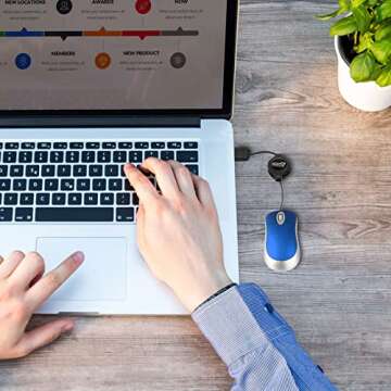 EEEKit 2 Pack Mini Retractable Cable USB Optical Mouse, Blue, Unisex