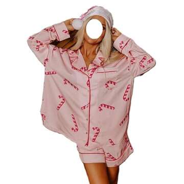 Adoeren Christmas Women Satin Pajama Set - Cute Printed 2 Piece Sleepwear for the Holidays