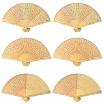 Wobe 60 Pack Sandalwood Fans- Baby Shower Gifts & Wedding Favors, Wooden Openwork Personal Handheld Folding Fans for Wedding Party, Home Decorations Birthday Gift