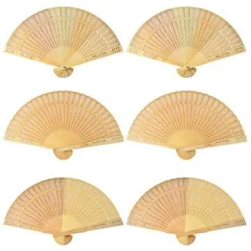 Wobe 60 Pack Sandalwood Fans- Baby Shower Gifts & Wedding Favors, Wooden Openwork Personal Handheld Folding Fans for Wedding Party, Home Decorations Birthday Gift