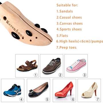 KevenAnna Pair of Premium Professional 4-way Wooden Shoe Trees, Wooden Shoe Stretcher for Men or Women (Small)