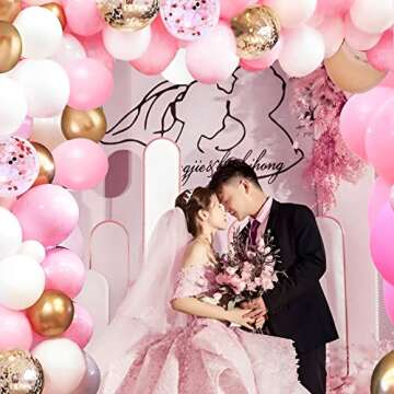 OuMuaMua 62Pcs Pink Gold Confetti Latex Balloons Kit, 12 Inch Pink White Gold Helium Balloons Party ...