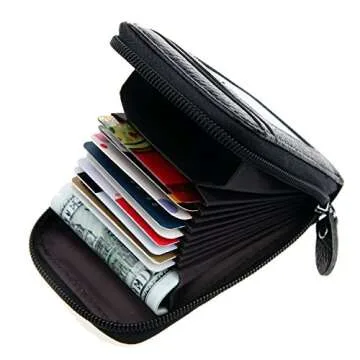 DEEZOMO RFID Blocking Genuine Leather Mini Credit Card Case Organizer Compact Wallet with ID Window ...