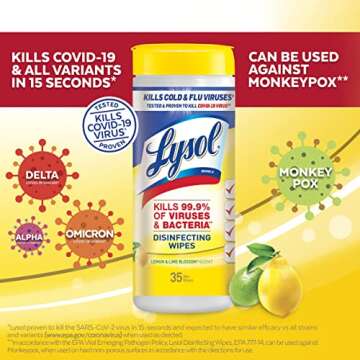 Lysol Disinfecting Wipes, Lemon & Lime Blossom, White 35 Count (Pack of 3)