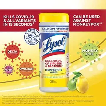 Lysol Disinfecting Wipes, Lemon Scent, 3-Pack (105 Wipes Total)