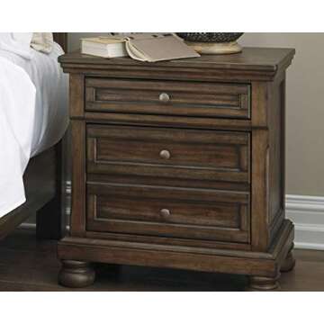 Signature Design by Ashley Flynnter Traditional 2 Drawer Nightstand with Hidden Pull-Out Tray, 30" Tall, Tobacco Brown