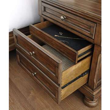 Signature Design by Ashley Flynnter Traditional 2 Drawer Nightstand with Hidden Pull-Out Tray, 30" Tall, Tobacco Brown