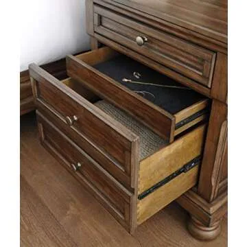 Signature Design by Ashley Flynnter Traditional 2 Drawer Nightstand with Hidden Pull-Out Tray, 30" Tall, Tobacco Brown