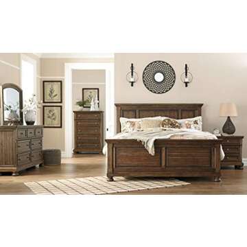 Signature Design by Ashley Flynnter Traditional 2 Drawer Nightstand with Hidden Pull-Out Tray, 30" Tall, Tobacco Brown