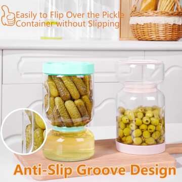 ZENS Glass Pickle Jar with Strainer Flip, 2 Pack 51oz Anti-Slip Large Pickle Container, Airtight Hou...