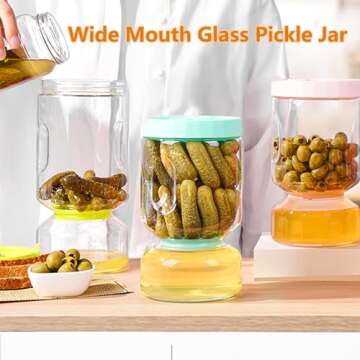 ZENS Glass Pickle Jar with Strainer Flip, 2 Pack 51oz Anti-Slip Large Pickle Container, Airtight Hourglass Pickle Juice Separator Canning Jar for Storage Olive, Gherkin, Dill Sliced Pickles.