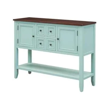 Merax Vintage Sideboard Buffet Cabinet with Storage for Entryway, Console Table with Bottom Shelf for Living Room, Kitchen Storage Cabinet for Dinning Room, Retro Blue