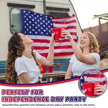 120 Pcs 4th of July Patriotic Cocktail Picks 5.1 Inch Blue Red White Star Toothpicks for Drinks Bamboo Star Skewers for Appetizers Independence Day Fruit Martini Sticks