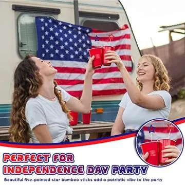 120 Pcs 4th of July Patriotic Cocktail Picks 5.1 Inch Blue Red White Star Toothpicks for Drinks Bamboo Star Skewers for Appetizers Independence Day Fruit Martini Sticks