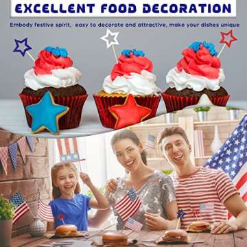 120 Pcs 4th of July Patriotic Cocktail Picks 5.1 Inch Blue Red White Star Toothpicks for Drinks Bamboo Star Skewers for Appetizers Independence Day Fruit Martini Sticks