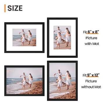 upsimples 9x12 Picture Frame Set of 5, Display Pictures 6x8 with Mat or 9 x 12 Without, Wall Gallery Photo Frames, Black