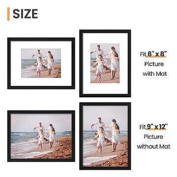 upsimples 9x12 Picture Frame Set of 5, Display Pictures 6x8 with Mat or 9 x 12 Without, Wall Gallery Photo Frames, Black