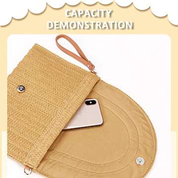 QTKJ Crossbody Bags for Women, Straw Clutch Purses, Bohemian Handmade Woven Envelope Package, Tassel Handbags for Women Vacation, Travel(Khaki)